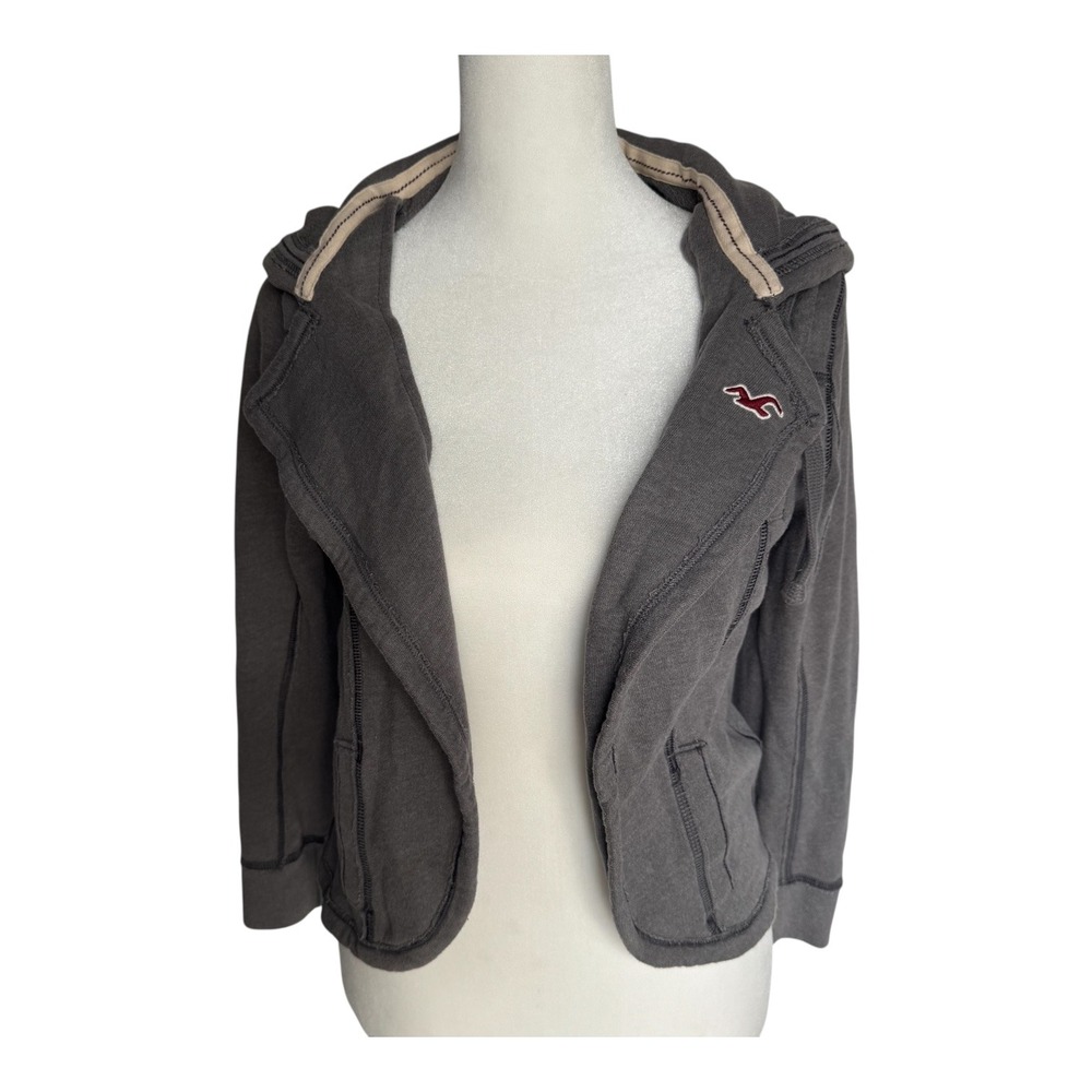 Y2K Hollister SoCal Hooded Jacket Women's L Gray Shacket Open Front Hoodie